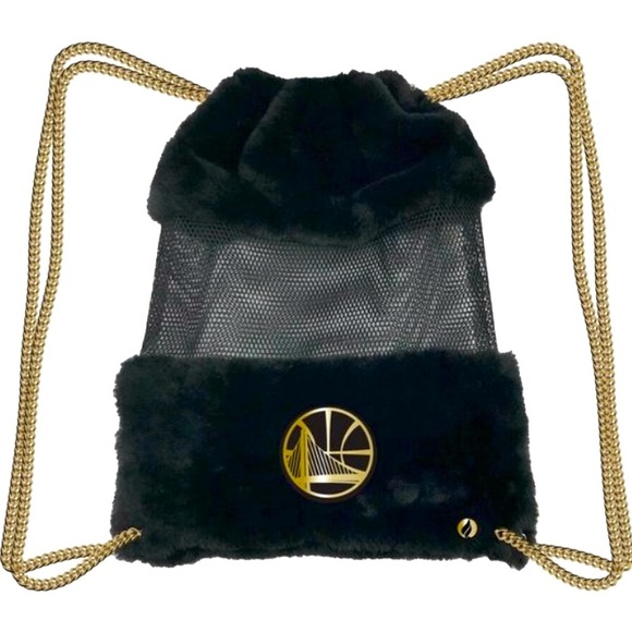 NWT [NBA] FISLL Golden State Warriors Black Faux Fur Sheer Mesh Backpack - Picture 2 of 8